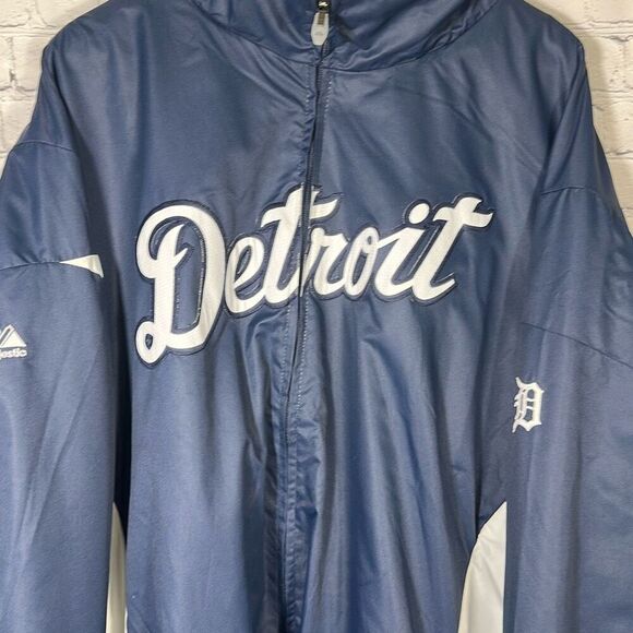 Detroit Tigers Majestic Baseball Full Zip Jacket Coat size 4XL Blue Thermabase - Picture 2 of 11